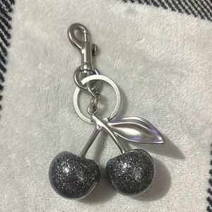 Silver Glitter Cherry Keychain Accessory